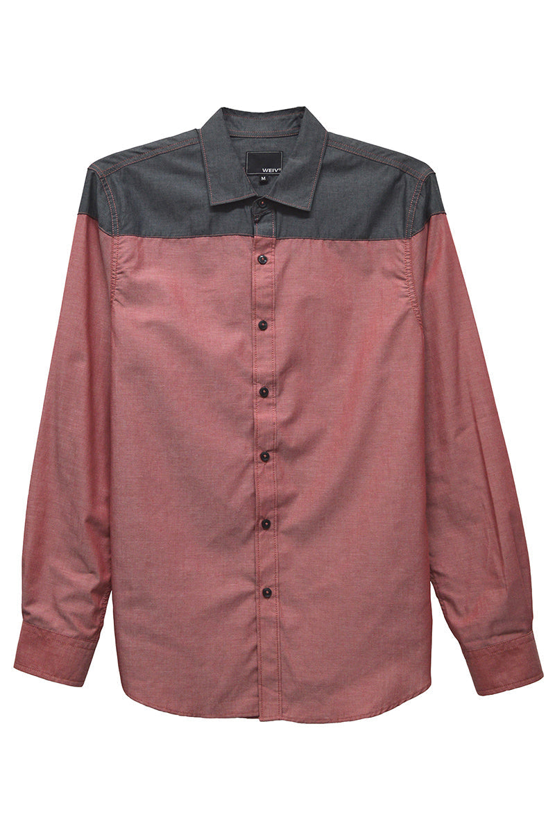 Men's Two-Tone Long Sleeve Top – Red