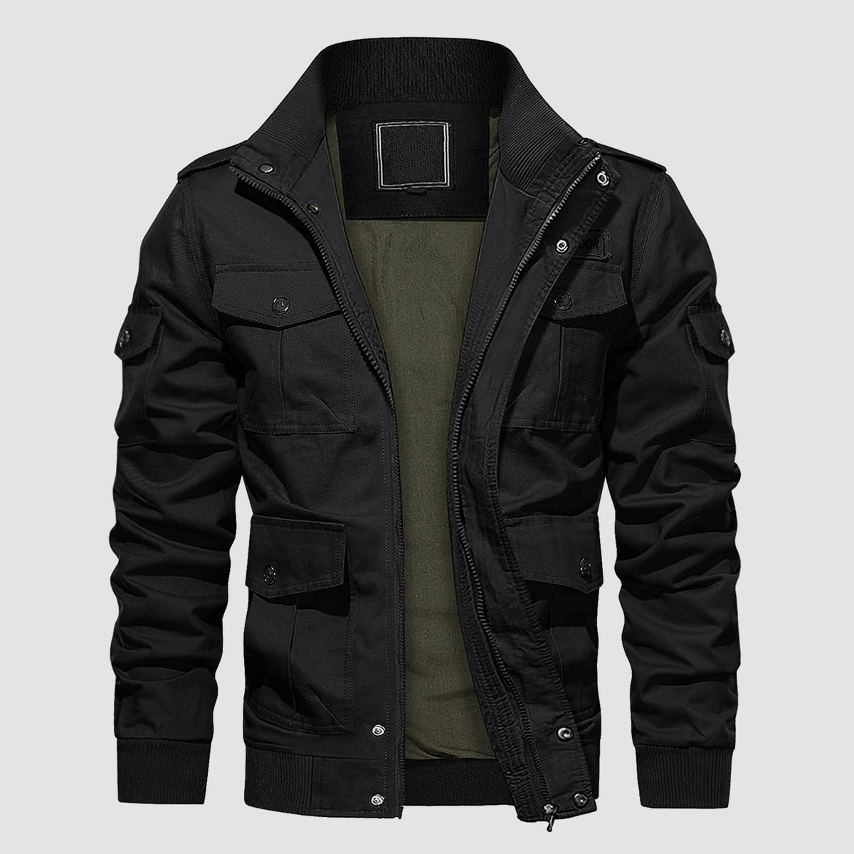 Men's Stand Collar Cargo Casual Jacket – Black