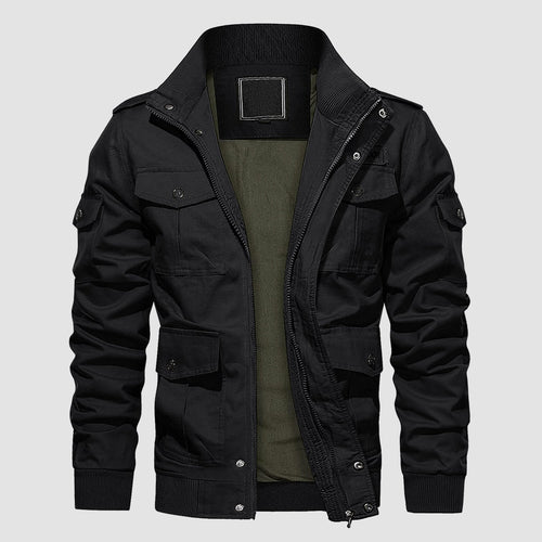 Men's Stand Collar Cargo Casual Jacket – Black
