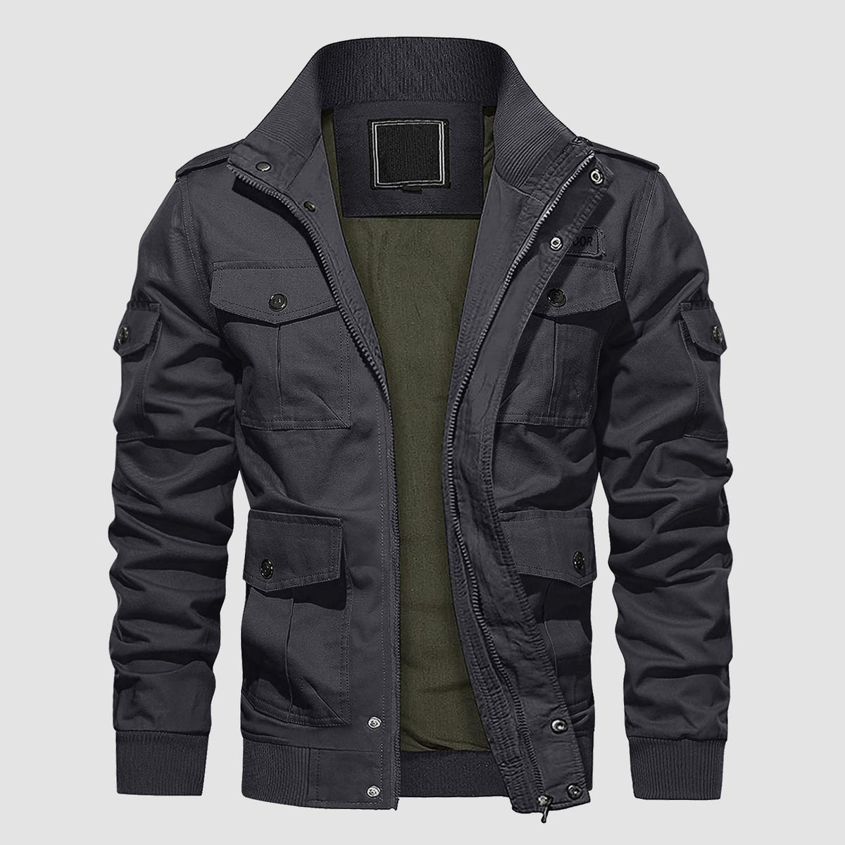 Men's Stand Collar Cargo Casual Jacket – Dark Gray