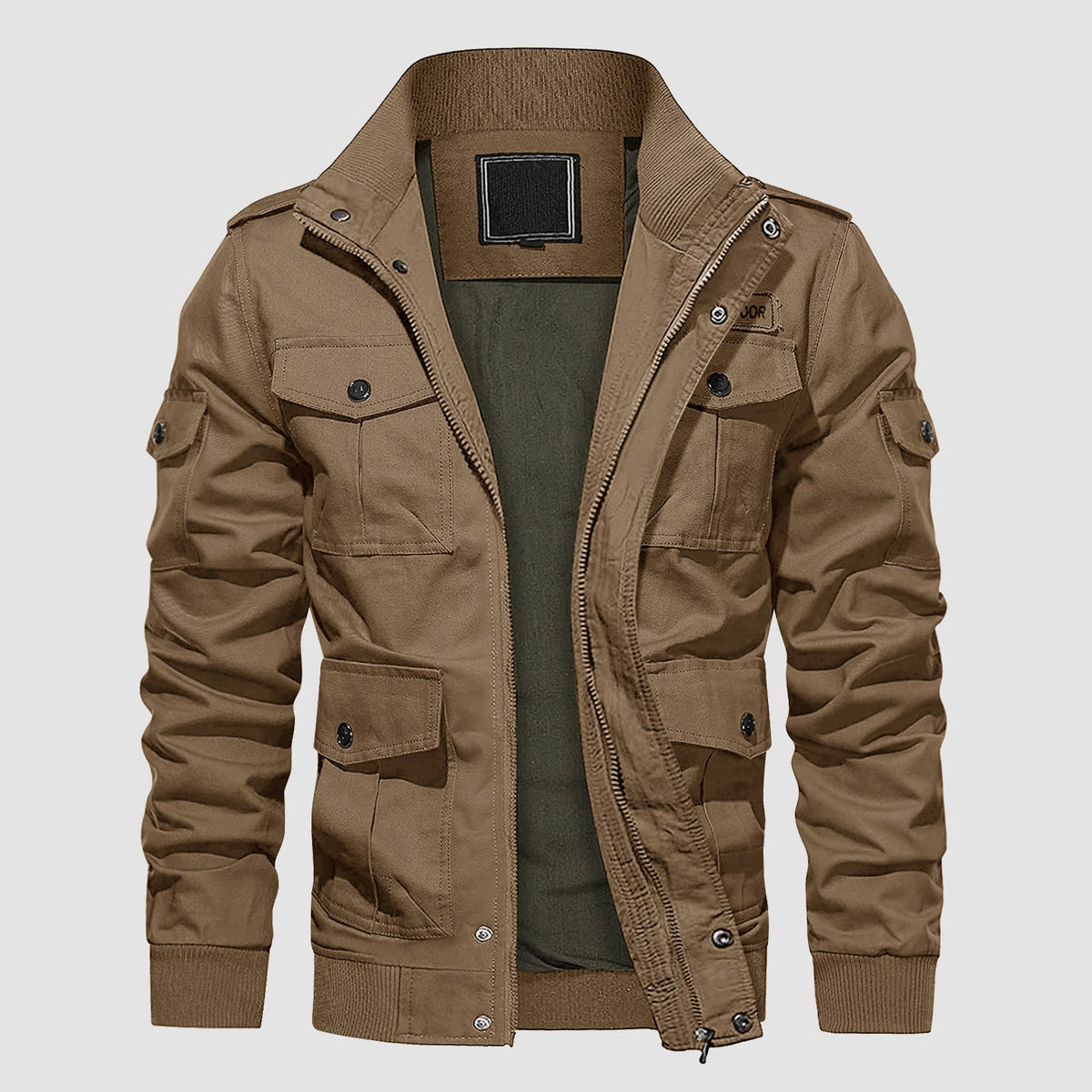 Men's Stand Collar Cargo Casual Jacket – Khaki