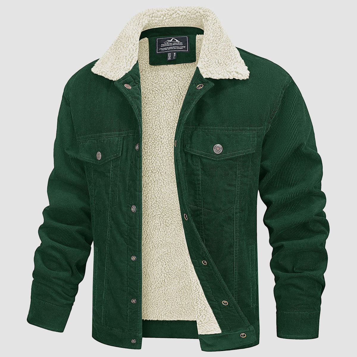 Men's Sherpa Lined Corduroy Warm Fleece Jacket – Jade Green