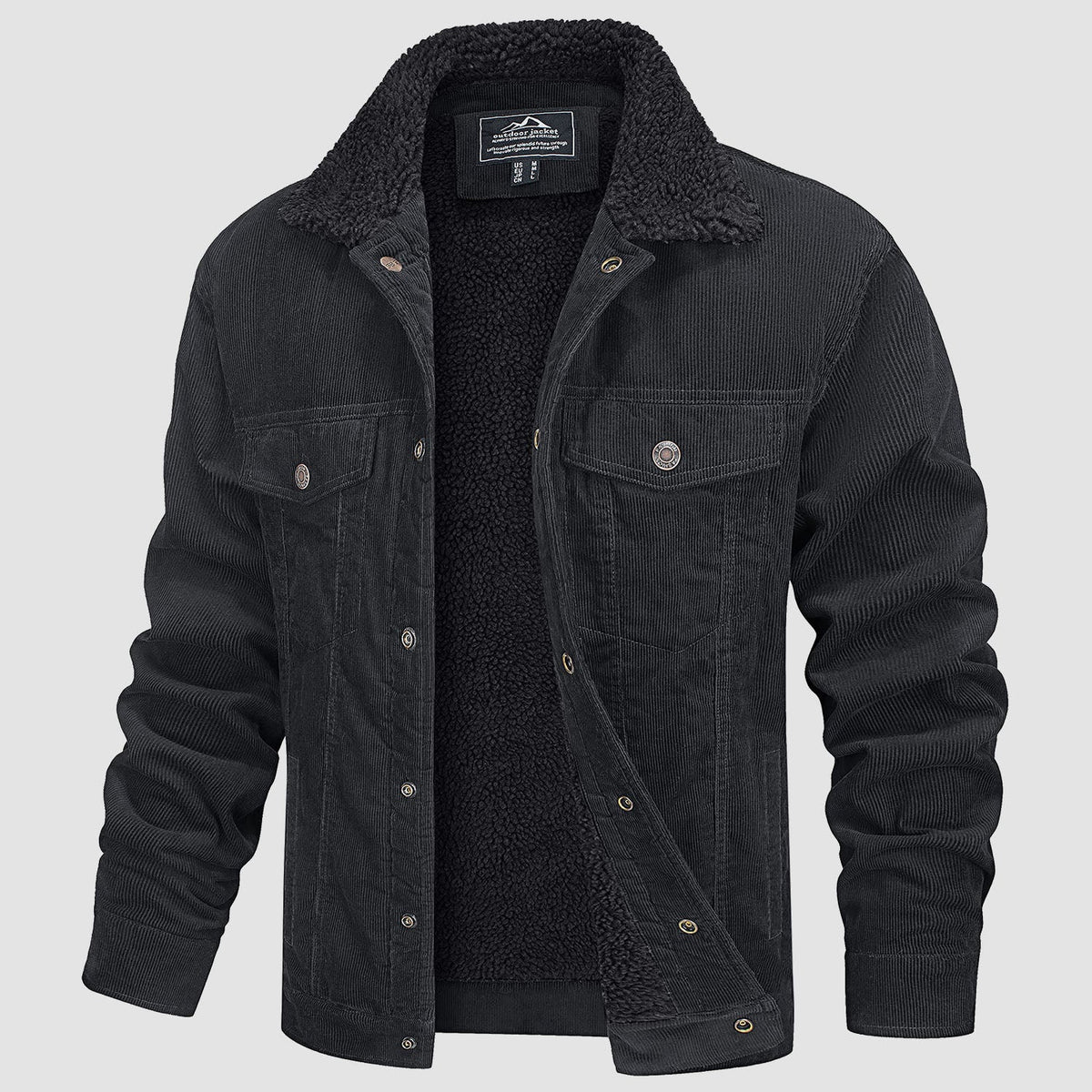 Men's Sherpa Lined Corduroy Warm Fleece Jacket – Dark Gray