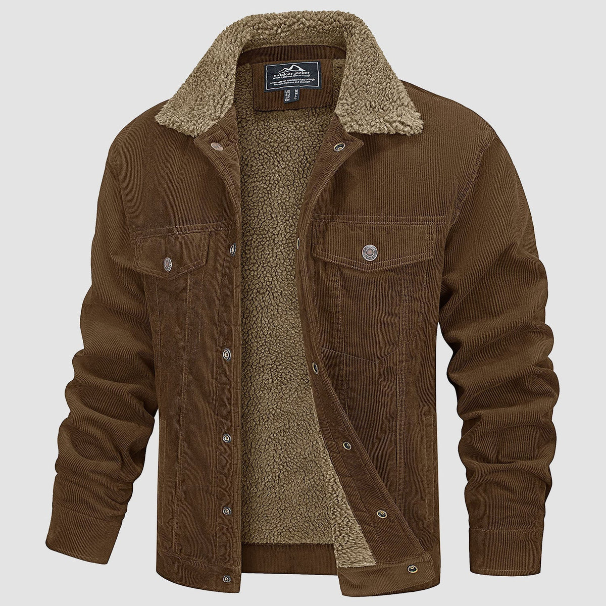 Men's Sherpa Lined Corduroy Warm Fleece Jacket – Brown