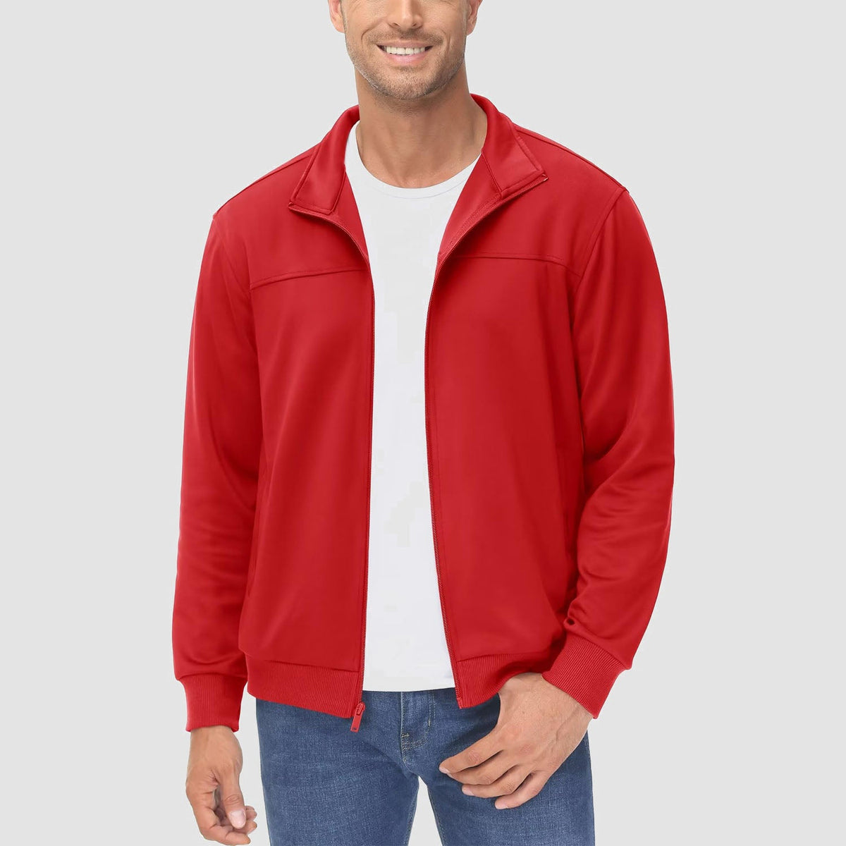 Men's Full-Zip Pocketed Lightweight Track Jacket – Red