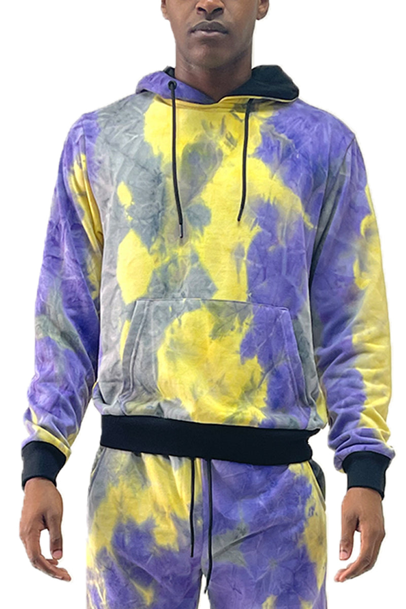 Men's Cotton Tie-Dye Hoodie – Purple Yellow