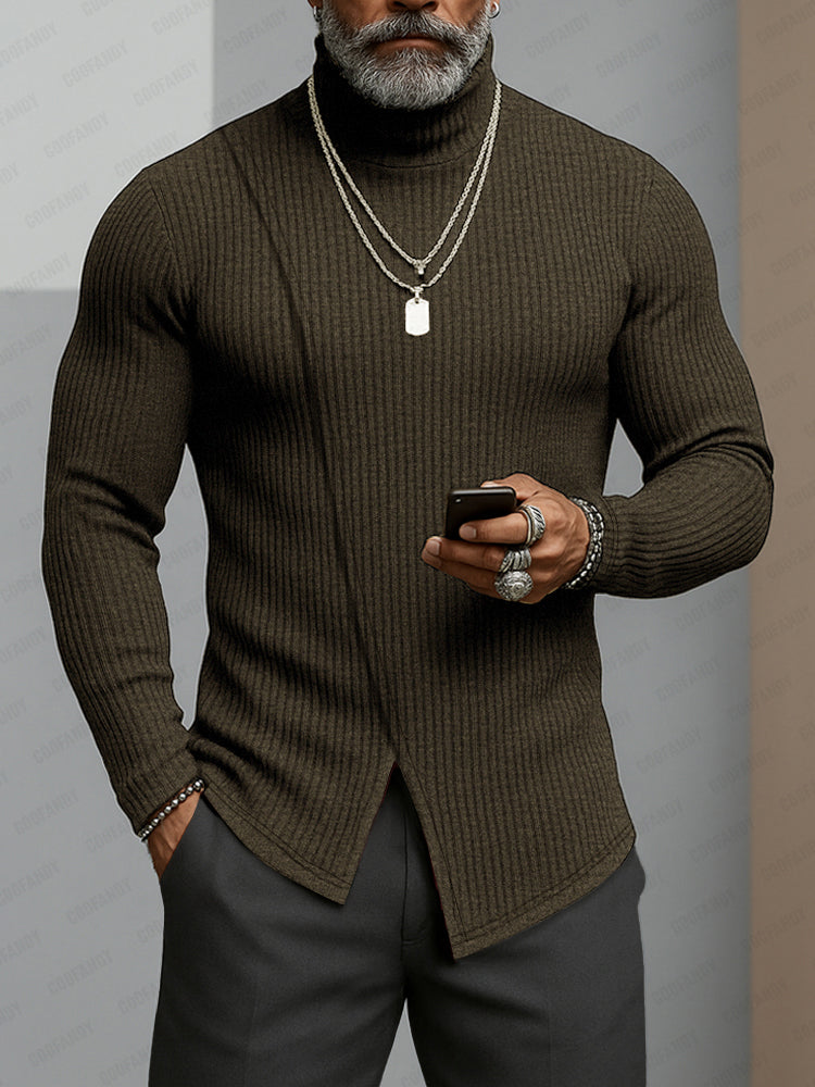 Men's Knit Asymmetric Turtleneck Sweater – Army Green