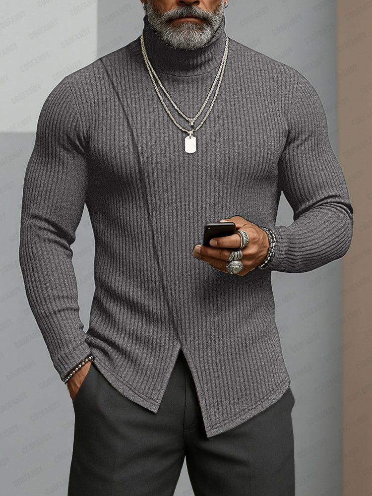 Men's Knit Asymmetric Turtleneck Sweater – Gray