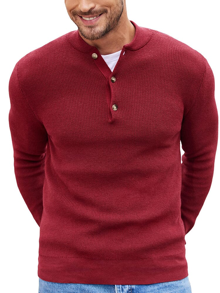 Men's Knit Classic Henley Sweater – Dark Red