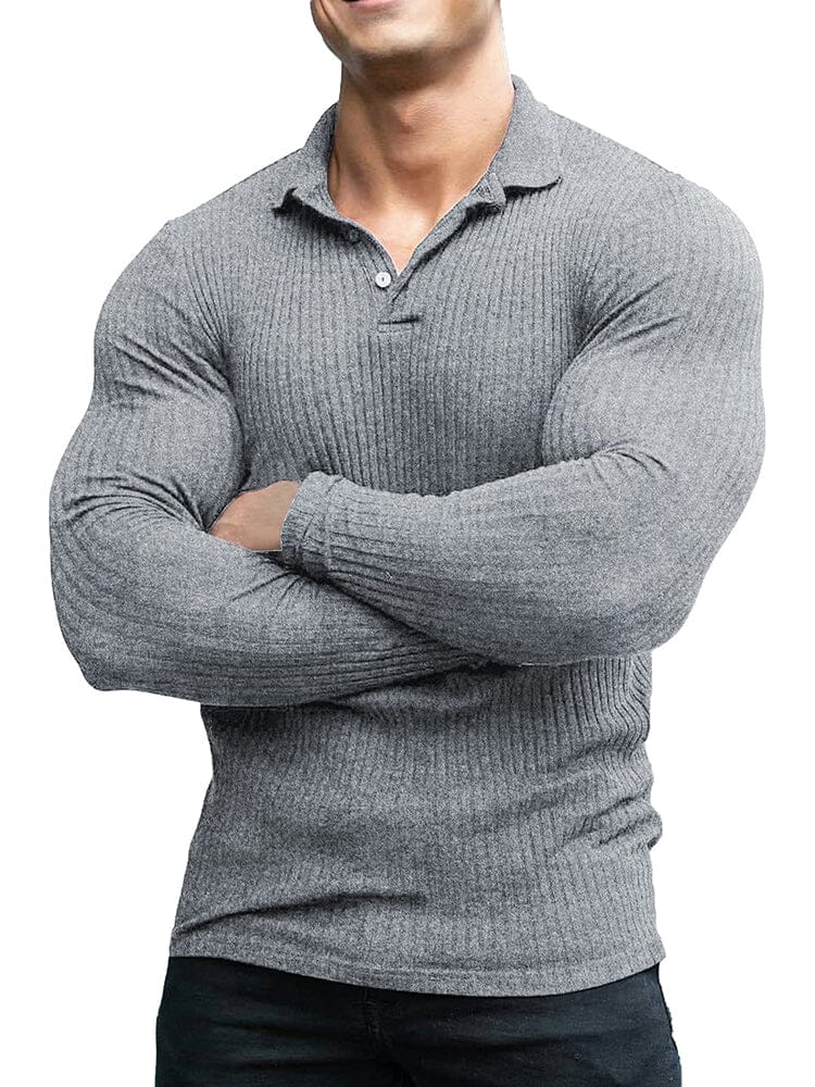 Men's Knit Slim-Fit Knit Polo Sweater – Gray