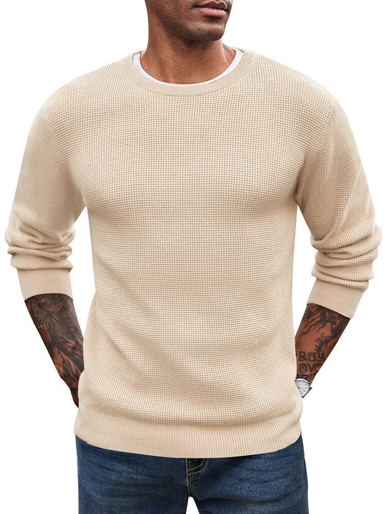 Men's Waffle Knit Classic Sweater – Beige