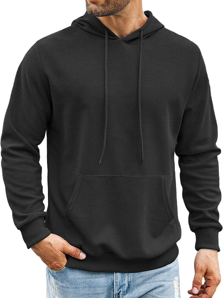 Men's Waffle Knit Classic Hoodie – Black