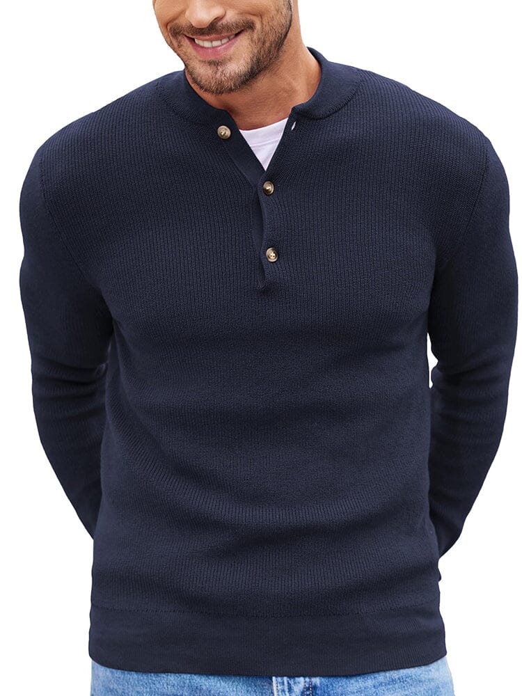 Men's Knit Classic Henley Sweater – Navy Blue