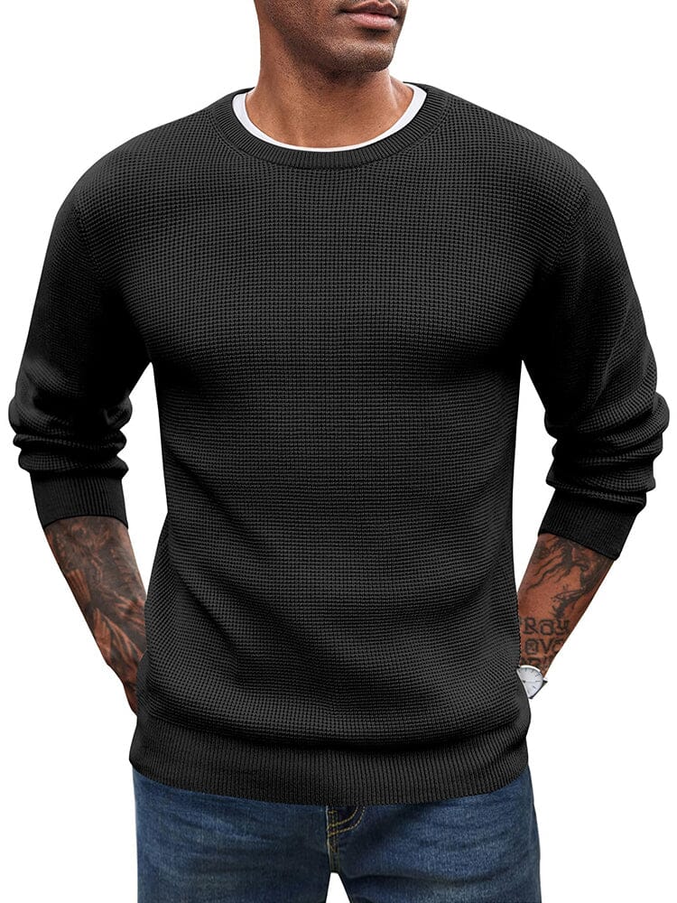 Men's Waffle Knit Classic Sweater – Black
