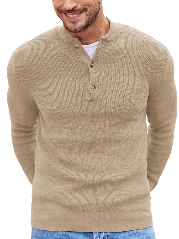 Men's Knit Classic Henley Sweater – Khaki