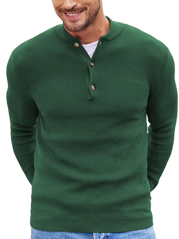 Men's Knit Classic Henley Sweater – Green