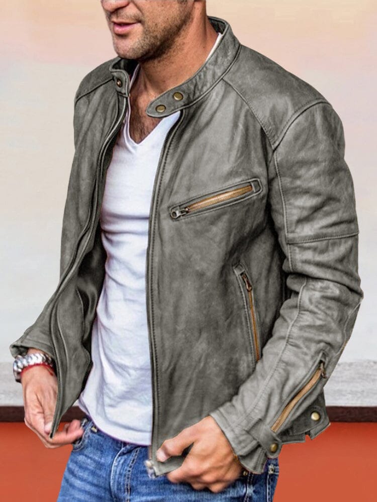 Men's Faux Leather Zip Jacket Warm – Gray
