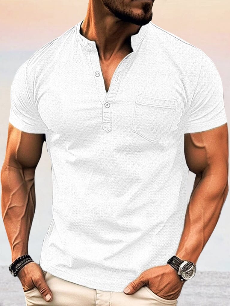 Men's Cotton Blend Casual Soft Henley Top – White