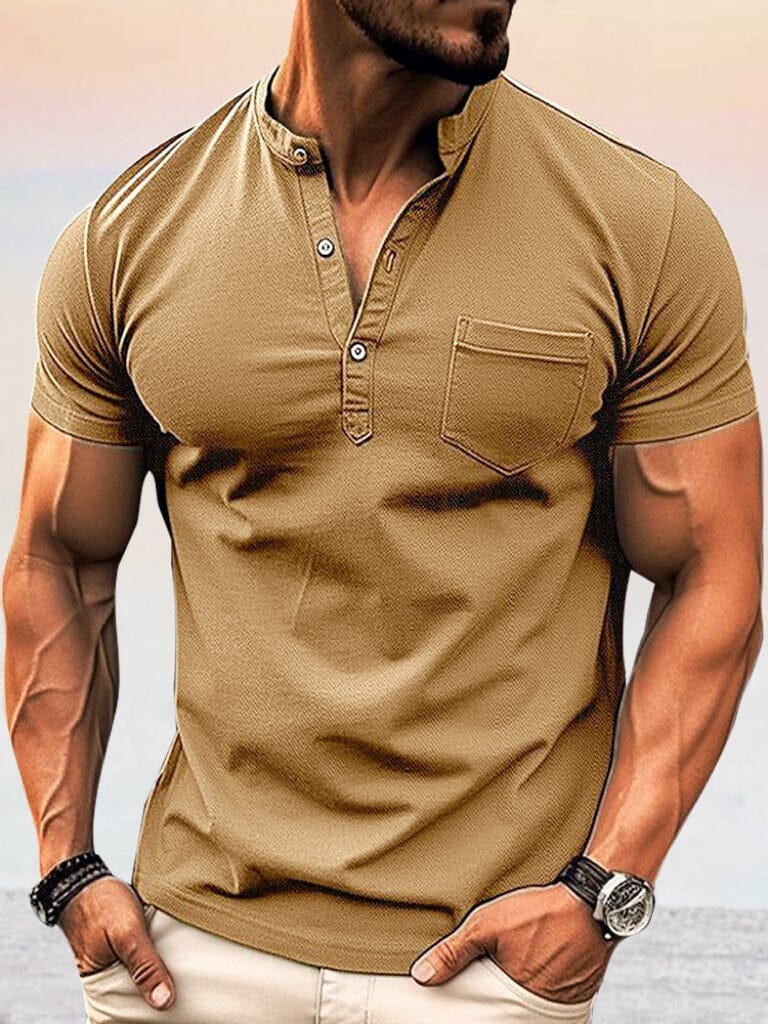 Men's Cotton Blend Casual Soft Henley Top – Khaki