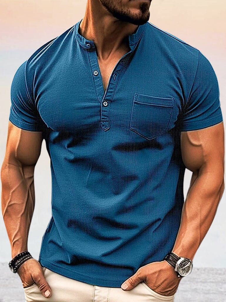 Men's Cotton Blend Casual Soft Henley Top – Blue