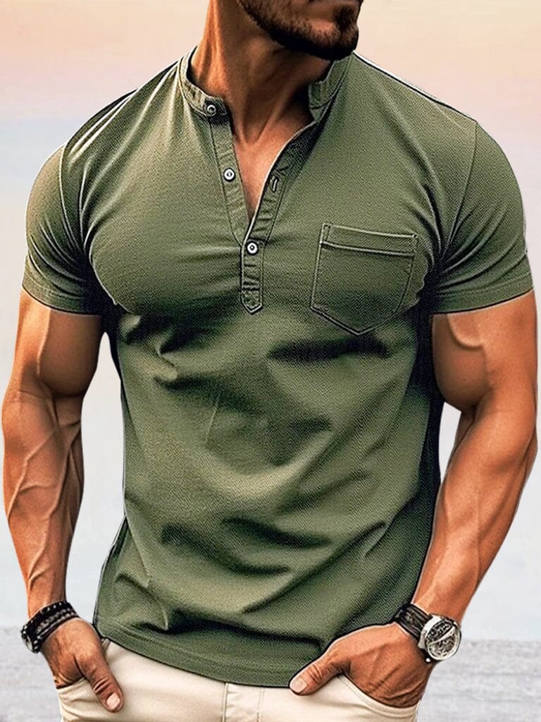 Men's Cotton Blend Casual Soft Henley Top – Green