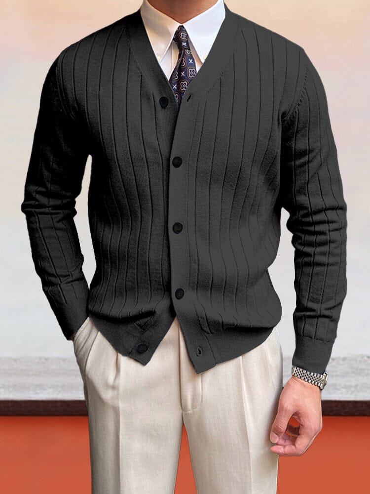 Men's Knit V-Neck Elegant Cardigan – Black