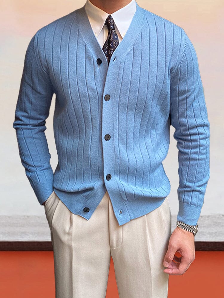 Men's Knit V-Neck Elegant Cardigan – Sky Blue