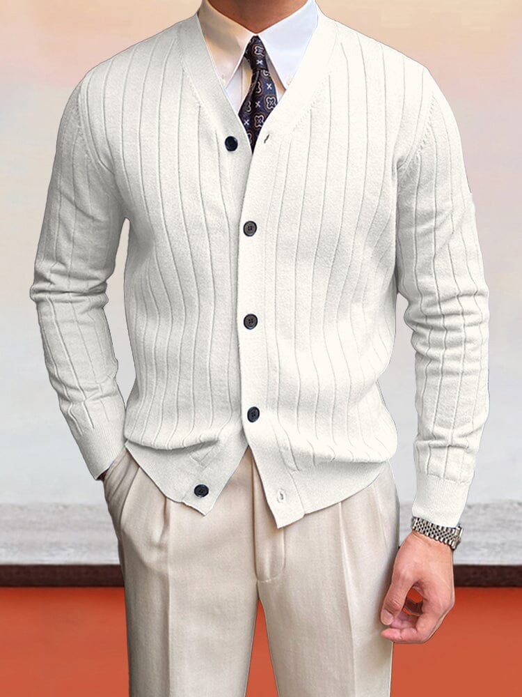 Men's Knit V-Neck Elegant Cardigan – White