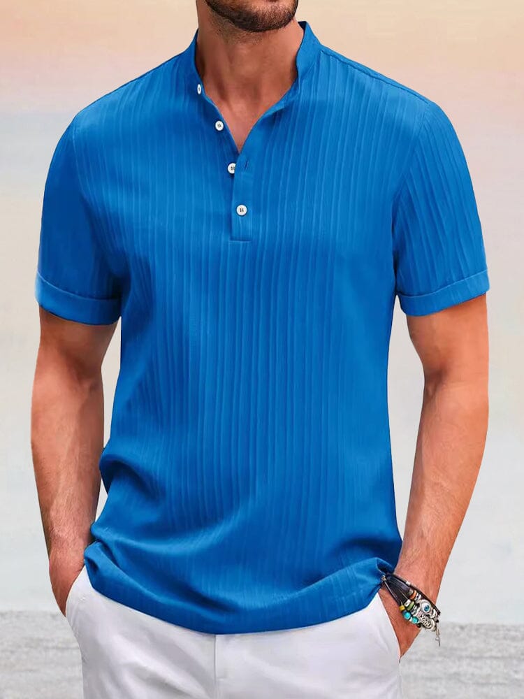 Men's Striped Henley Top – Blue