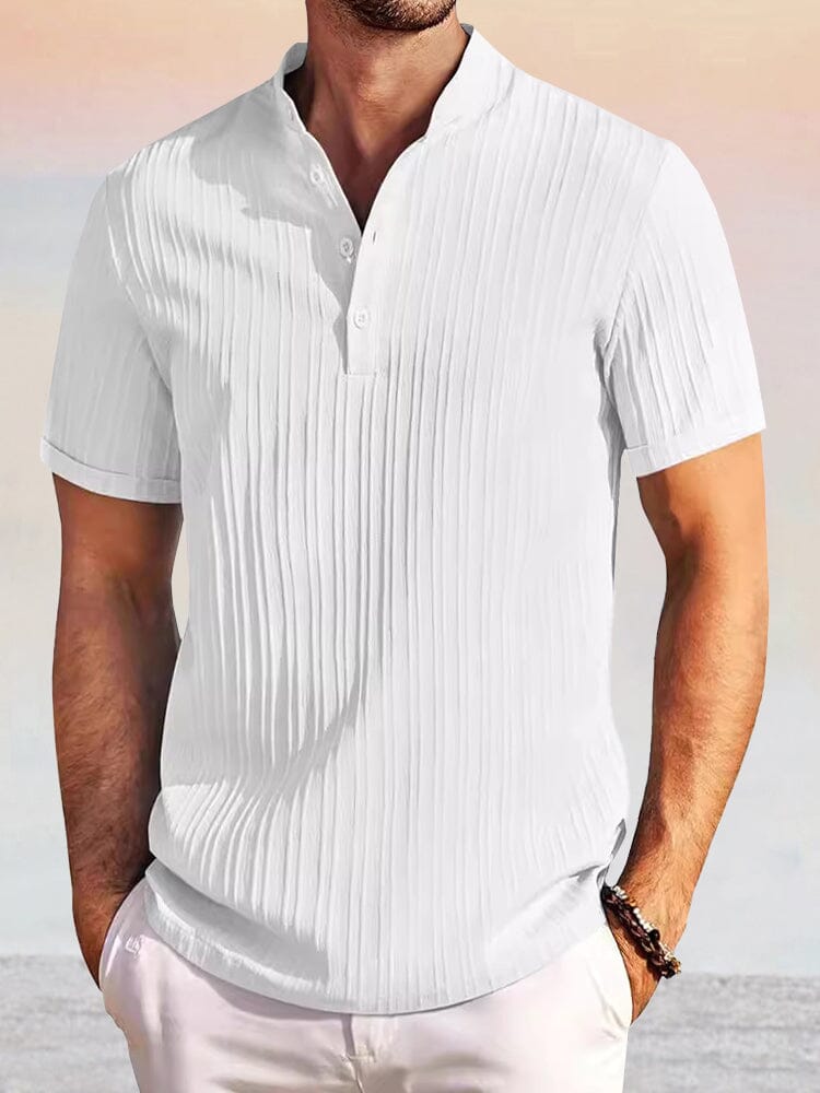 Men's Striped Henley Top – White
