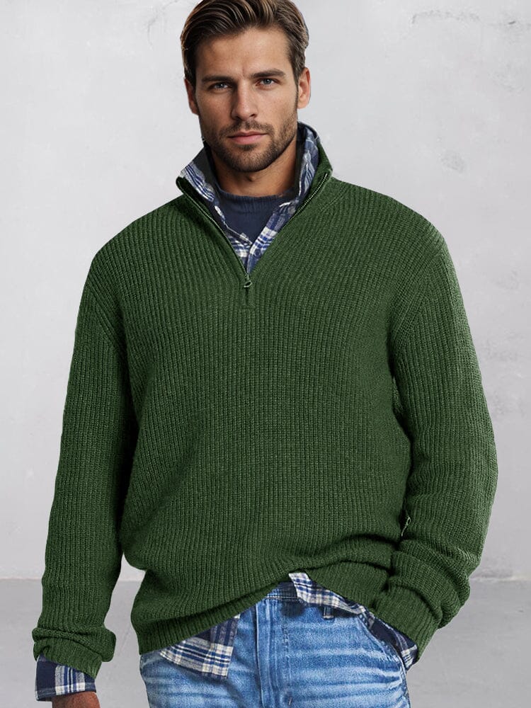 Men's Knit Stand Collar Sweater – Army Green
