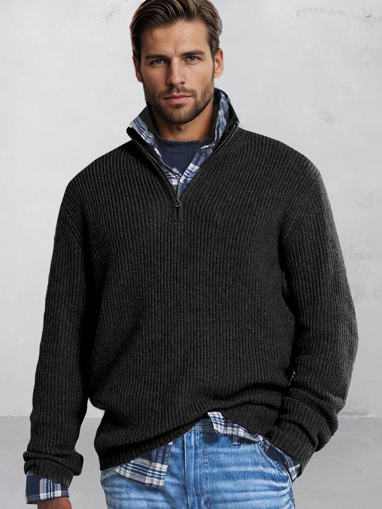 Men's Knit Stand Collar Sweater – Black