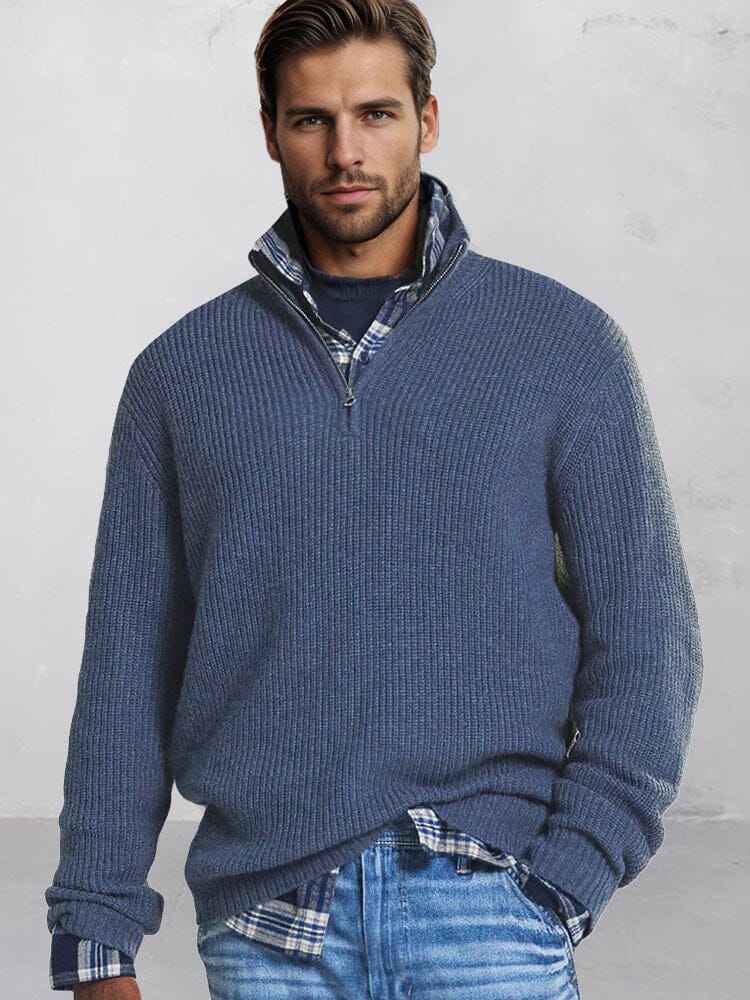 Men's Knit Stand Collar Sweater – Blue