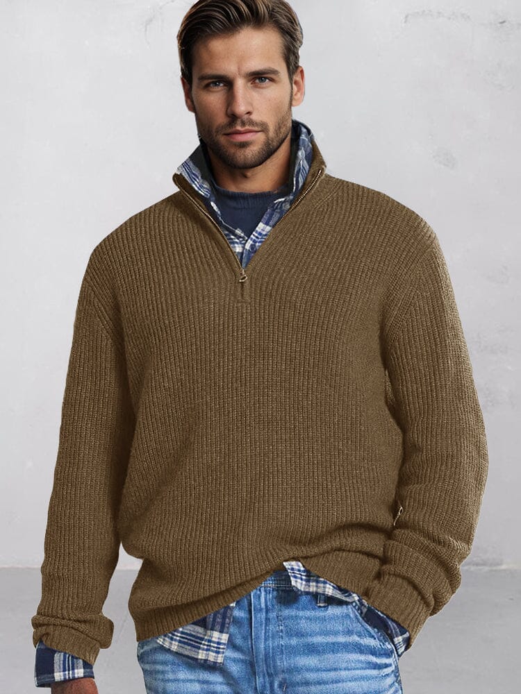 Men's Knit Stand Collar Sweater – Brown