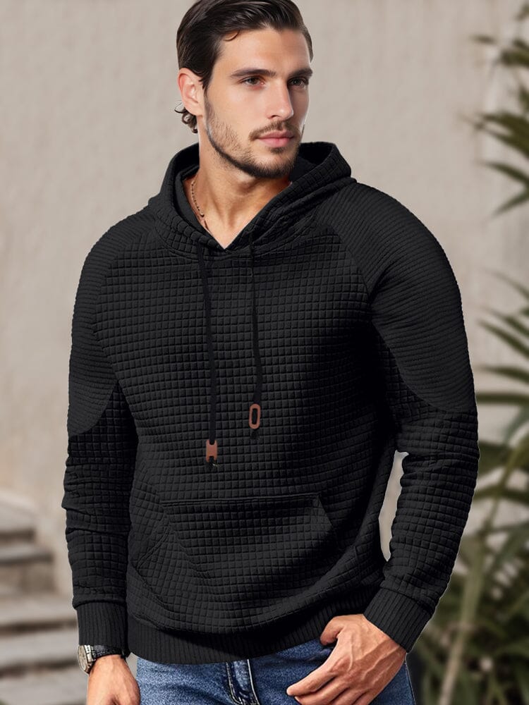 Men's Waffle Knit Relaxed-Fit Hoodie – Black