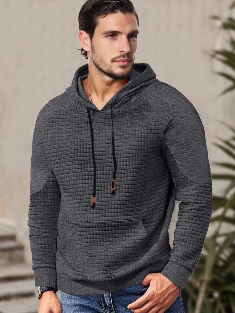 Men's Waffle Knit Relaxed-Fit Hoodie – Dark Gray