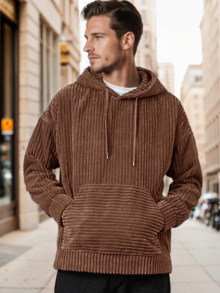 Men's Corduroy Relaxed-Fit Casual Hoodie – Brown