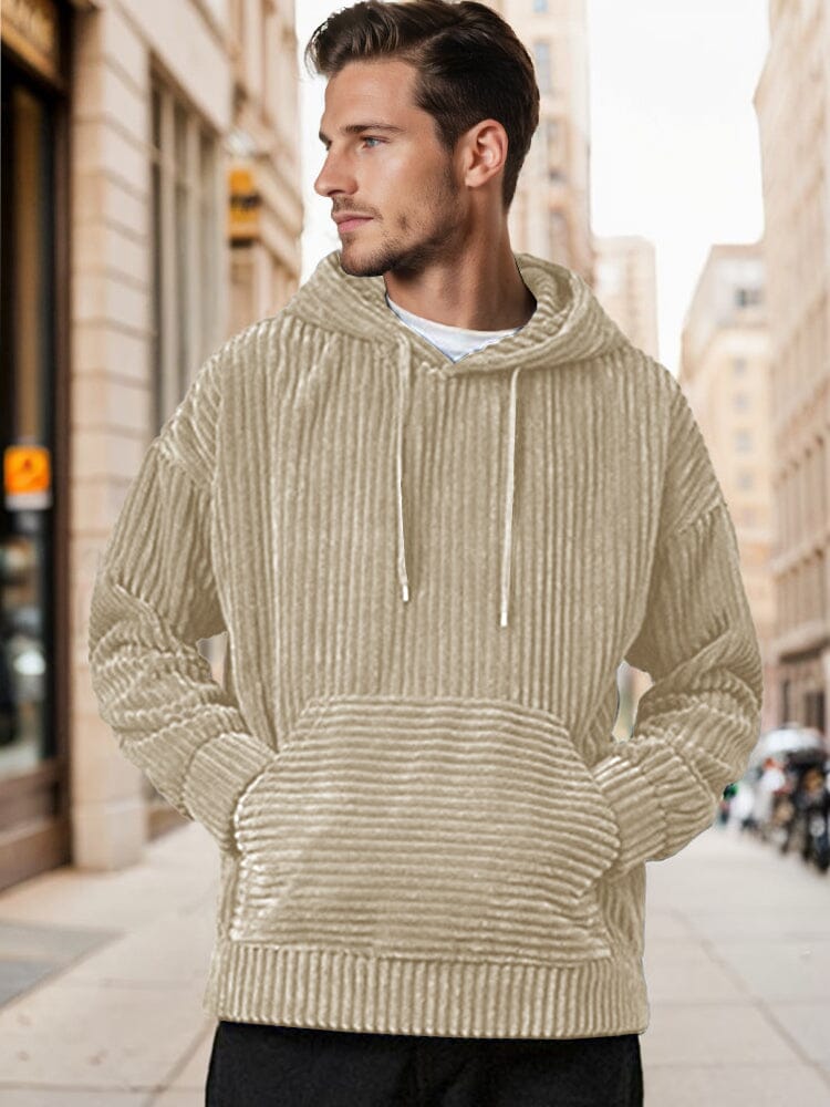 Men's Corduroy Relaxed-Fit Casual Hoodie – Apricot