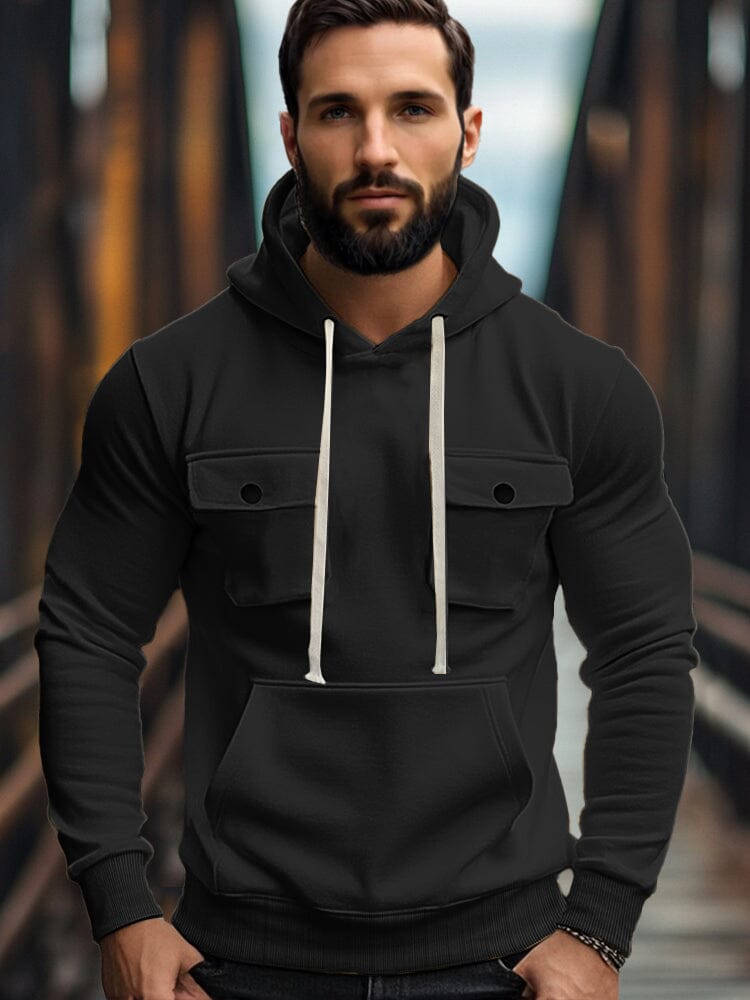 Men's Fleece Cargo Hoodie – Black