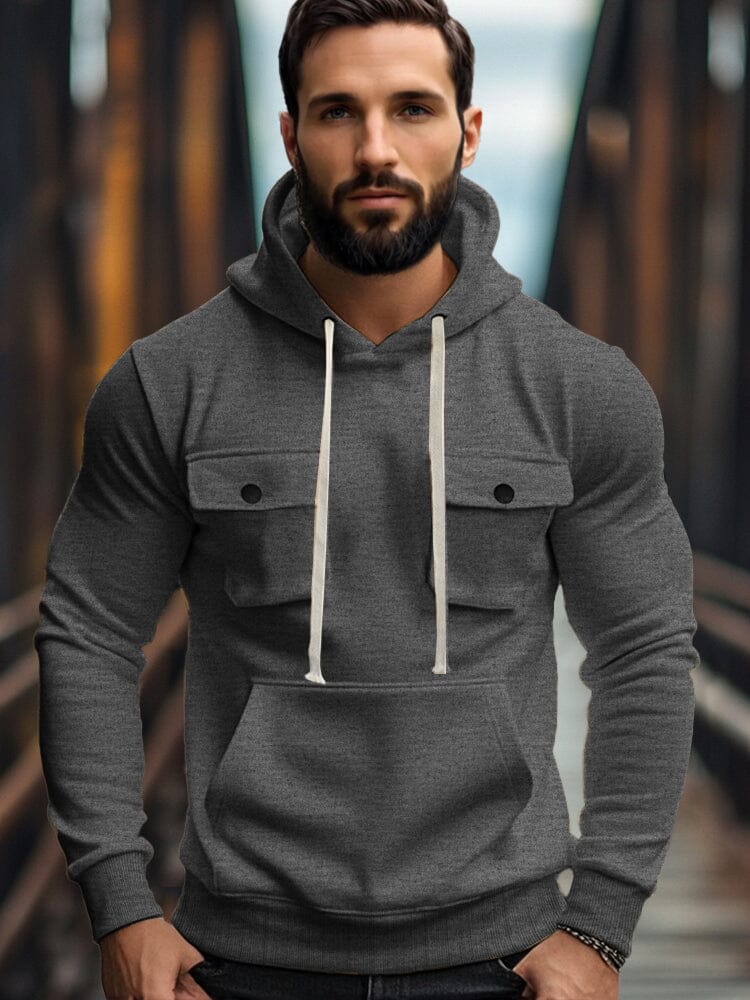 Men's Fleece Cargo Hoodie – Dark Gray