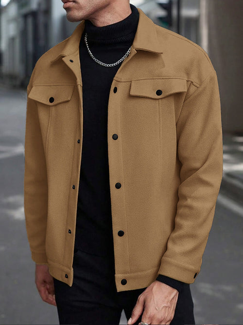 Men's Button-Down Lapel Casual Jacket – Khaki