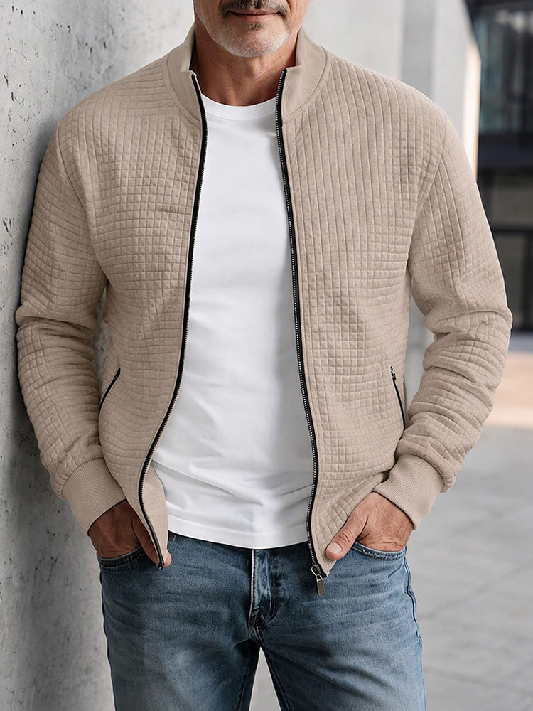 Men's Zip-Up Stand Collar Casual Quilted Jacket – Khaki