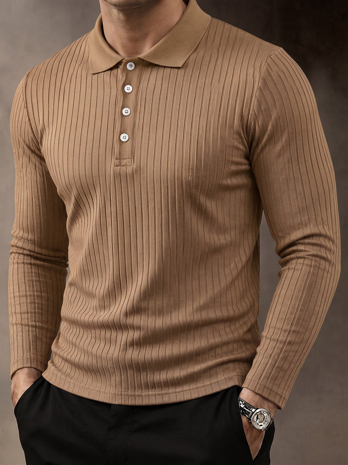 Men's Casual Long Sleeve Ribbed Knit Sweater
