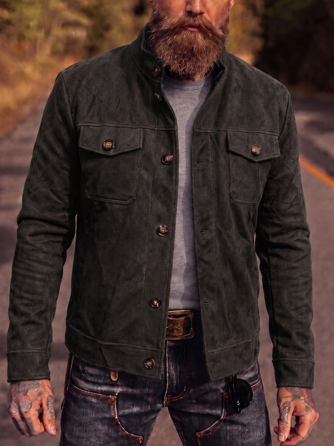 Men's Faux Suede Retro Jacket – Dark Gray