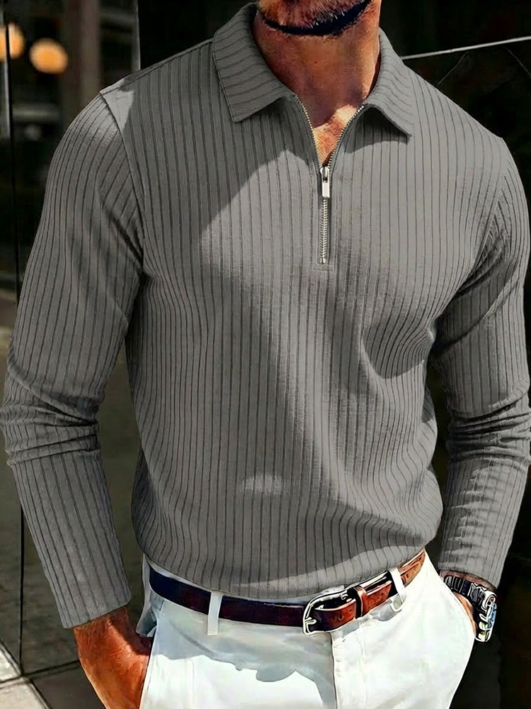 Men's Ribbed Knit Quarter-Zip Sweater – Gray