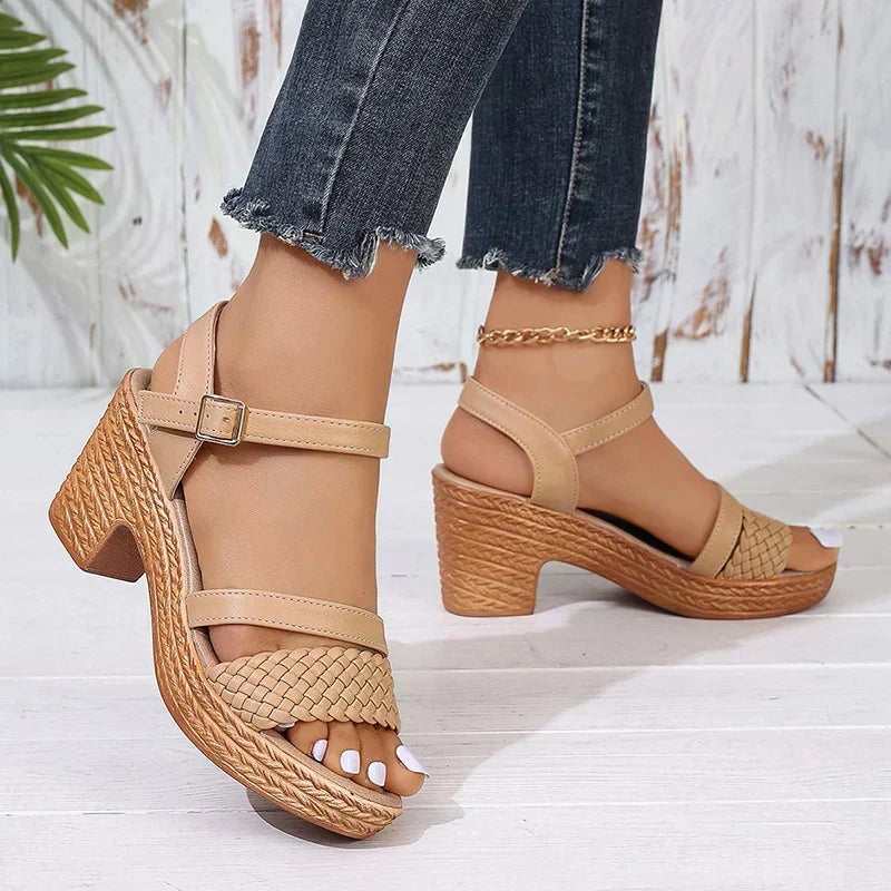 Sandals For Women | Braided Strap Block Heel Style