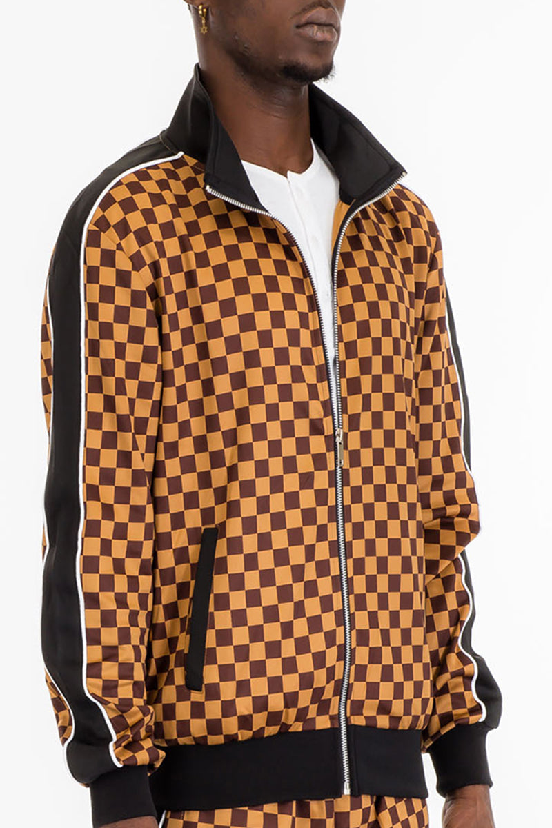 Men's Checked Track Jacket – Brown