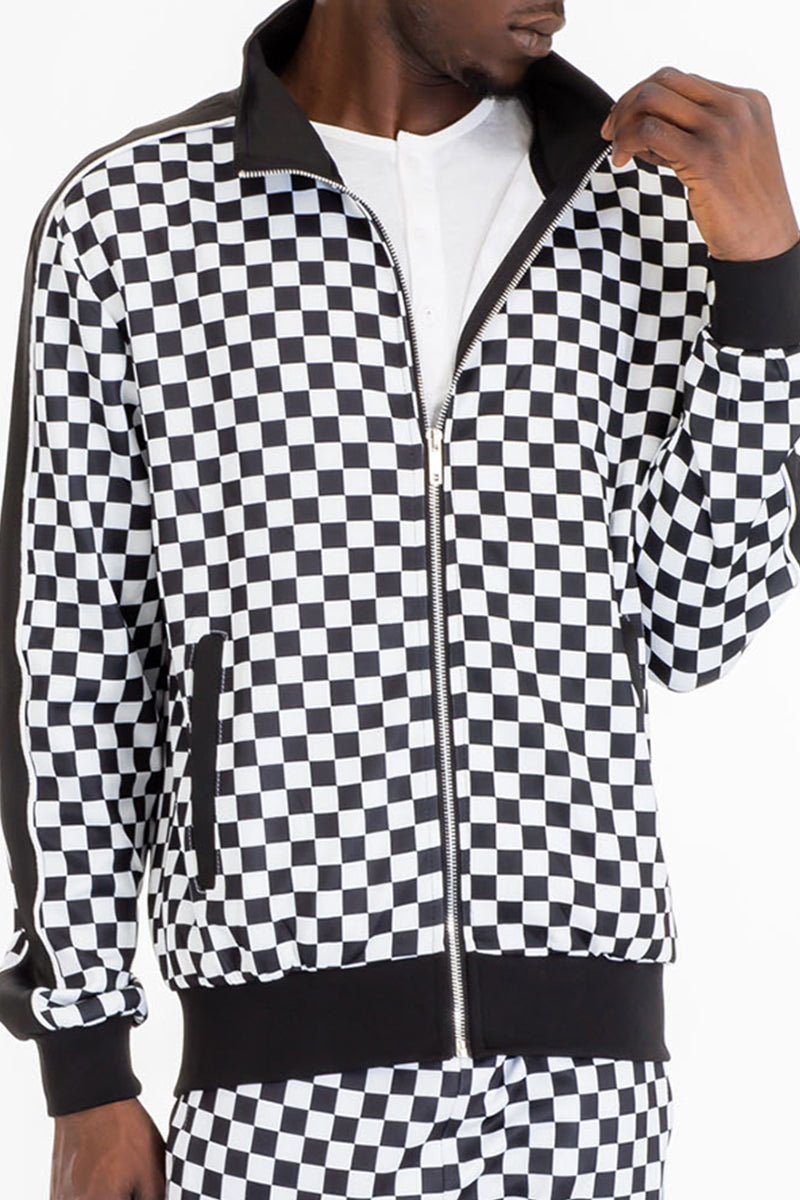 Men's Checked Track Jacket – White