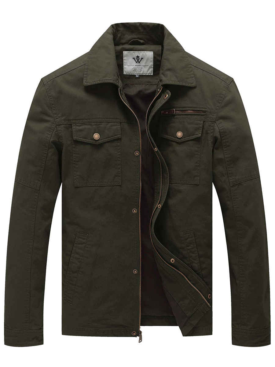 Men's Cotton Lapel Canvas Casual Jacket – Army Green