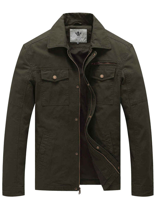 Men's Cotton Lapel Canvas Casual Jacket – Army Green